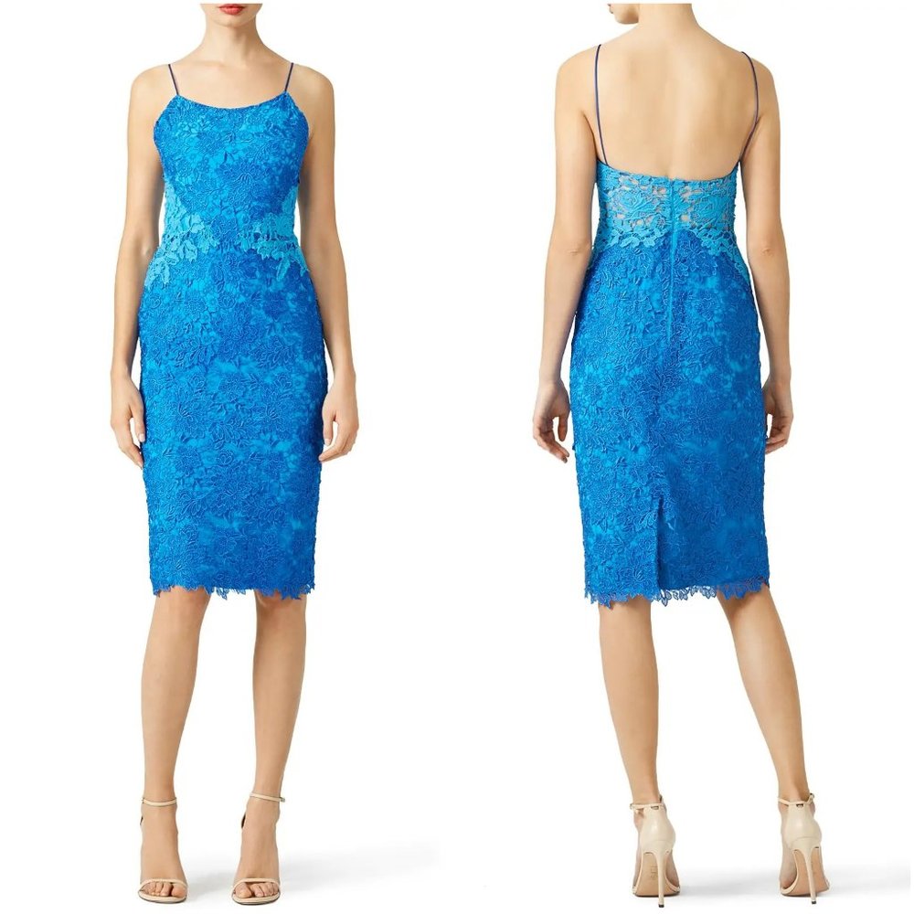 Monique Lhuillier Blue Contrast Lace Sheath Dress $495